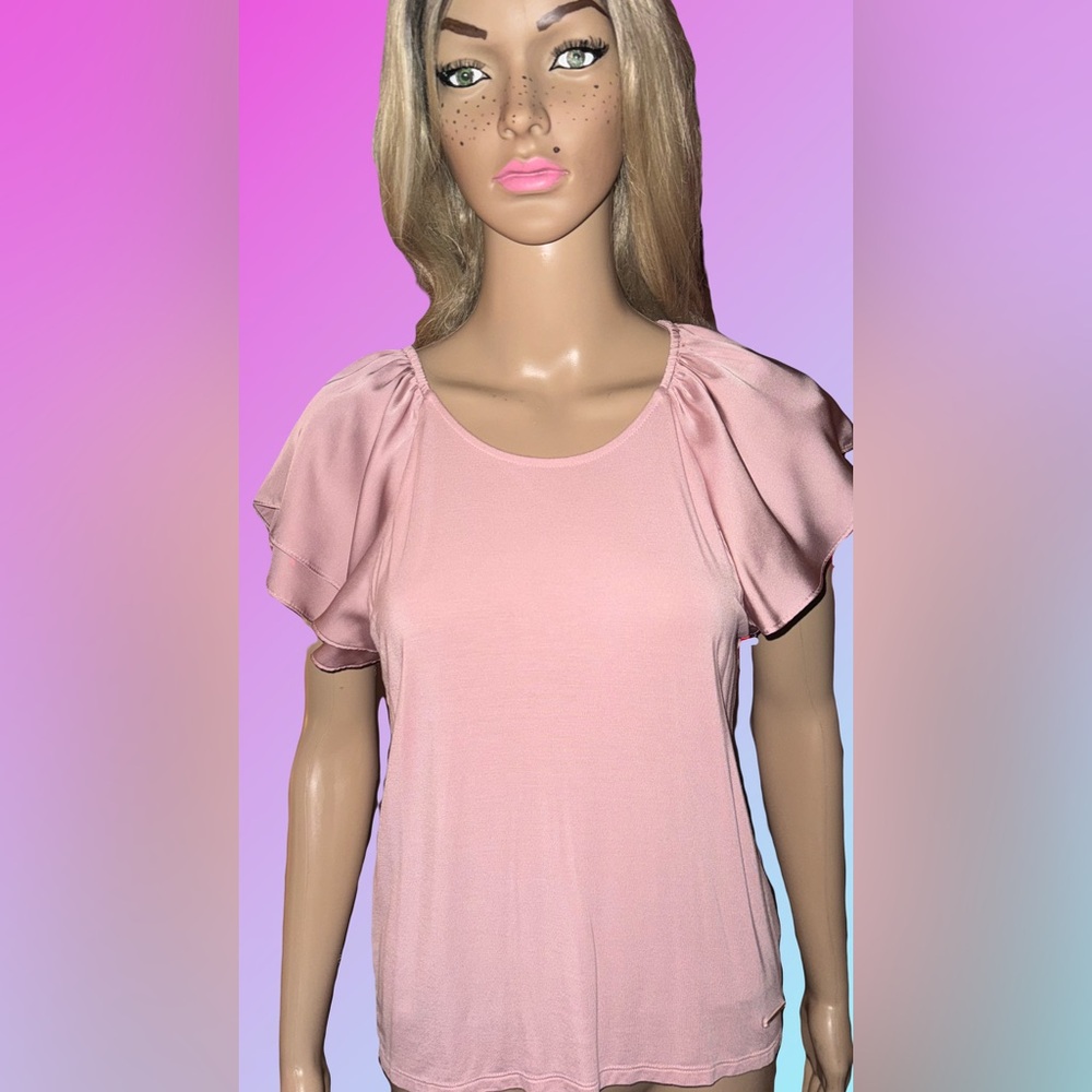 Nine West Pink Flutter Sleeve Blouse